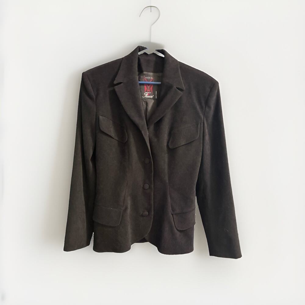 Faust Tailored Jacket Blazer Black Velvet Size 42 EU 10/12 US Made In France